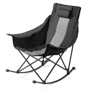 Heated Camping Chair With Three Heating Settings, Large-Padded Folding Rocker, Heavy-Duty Outdoor Lawn Chair With Pocket And Cup Holder, Supports 225 Lbs, Portable Heated Seat For Winter Sports And Outdoor Use