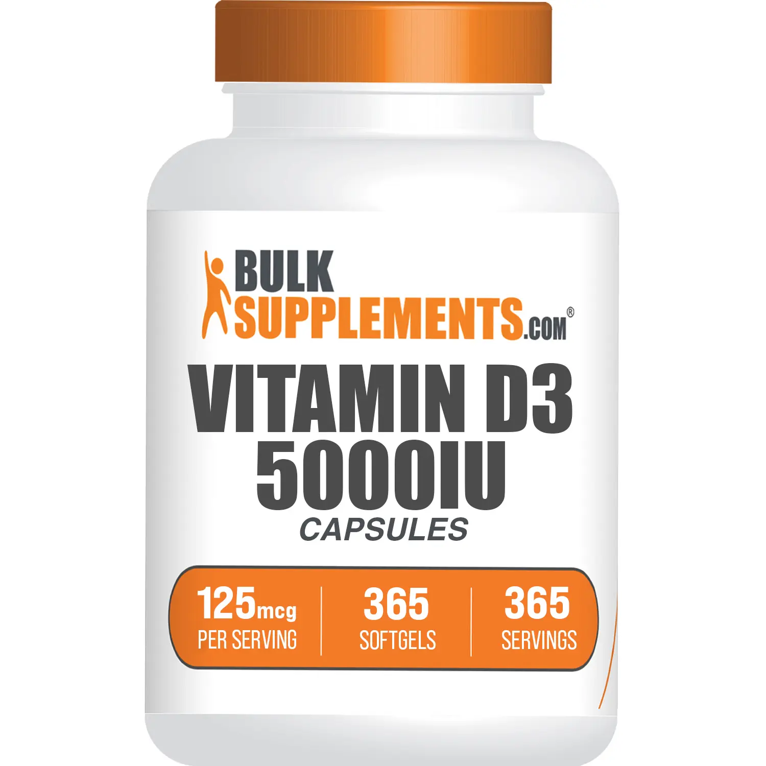 BulkSupplements Cholecalciferol Vitamin D3 Softgels - 5000IU (125mcg) per Serving - Supports Bone & Heart Health - 365 Count