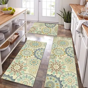 [FebruaryStockUp] HEBE Washable Farmhouse Boho Kitchen Rugs Sets of 3 Non Slip Non Skid Kitchen Runner Mats for Hallway Entryway Laundry Room
