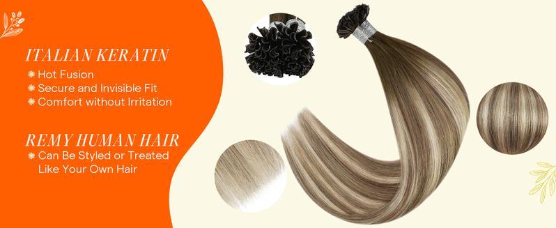 Full Shine Straight Blonde I-Tip Pre-Bonded Human Hair Extensions 16-22 Inch Italian Keratin Heat-Resistant Natural Look