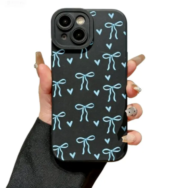 Light Blue Bow-Themed Frosted Silicone Protective Phone Casing, iPhone 11-17 Pro & Max Accessories, Protector with Comfortable Touch, Complete Lens Protection, Ideal Gift