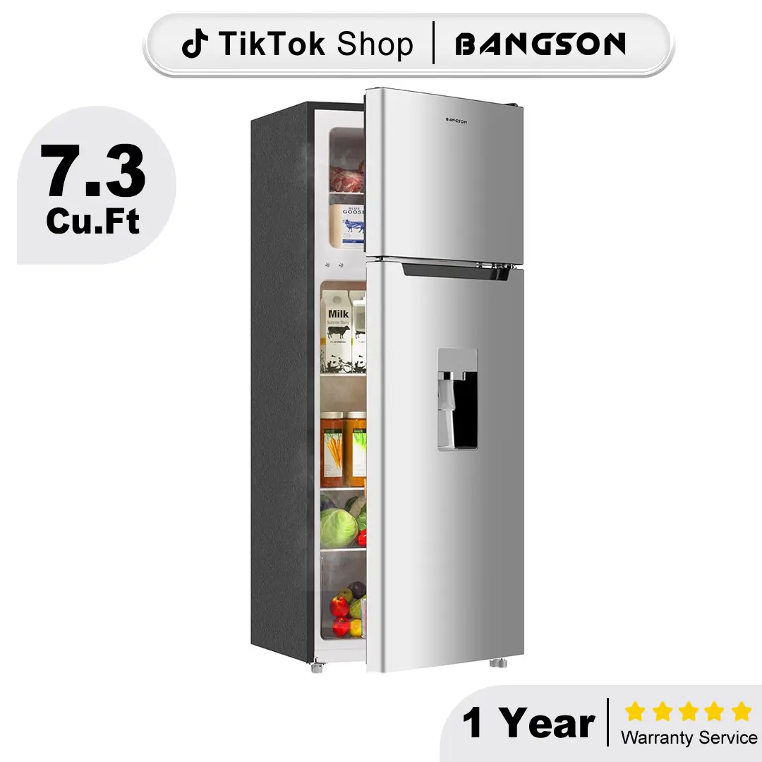 BANGSON 7.3 Cu.ft 2-Door Fridge-Freezer - Large Black/Silver Home Kitchen Appliances, 21x21x55 in, Double-Compartment, Energy Saver, Low Noise, Water & Ice Dispenser, Ice Cube Tray, Two-Door Fridge-Freezers tiktokshopbacktoschool