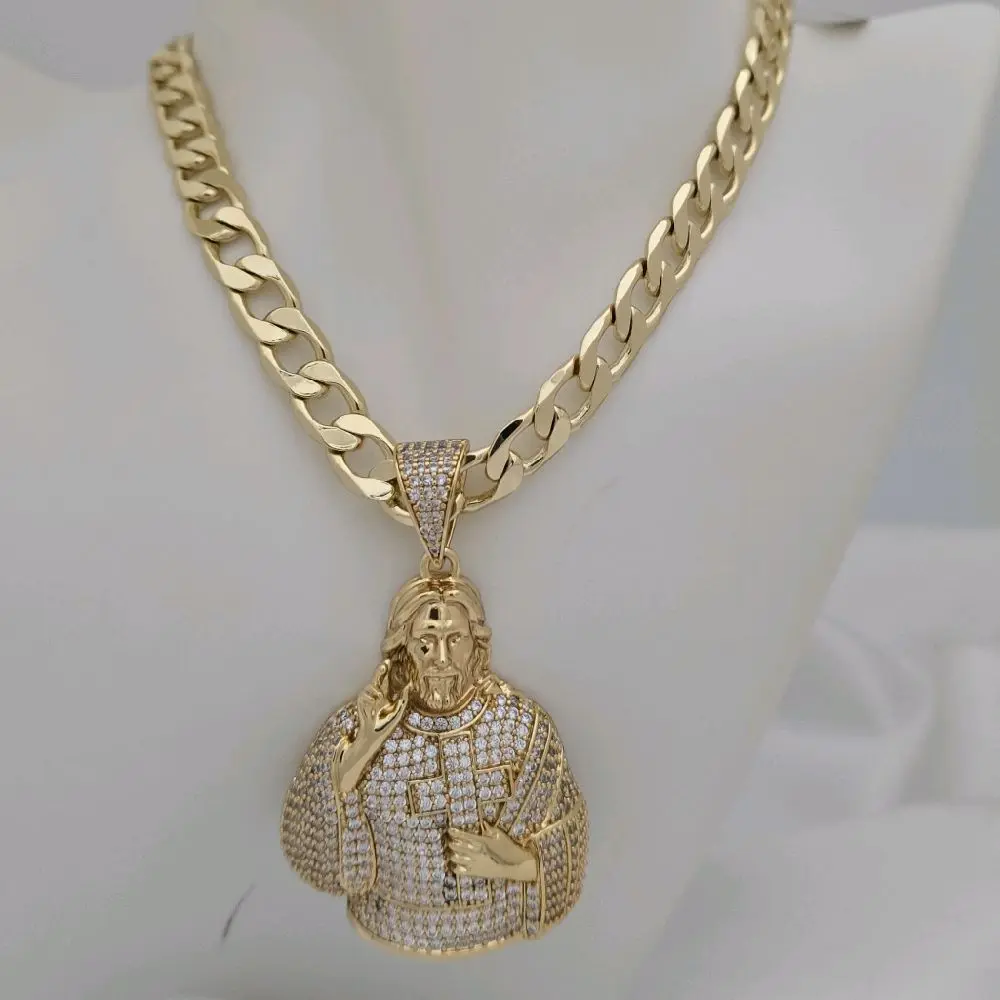 cadena 8mm de grosor 249 y dije cristo # 286 gold-plated