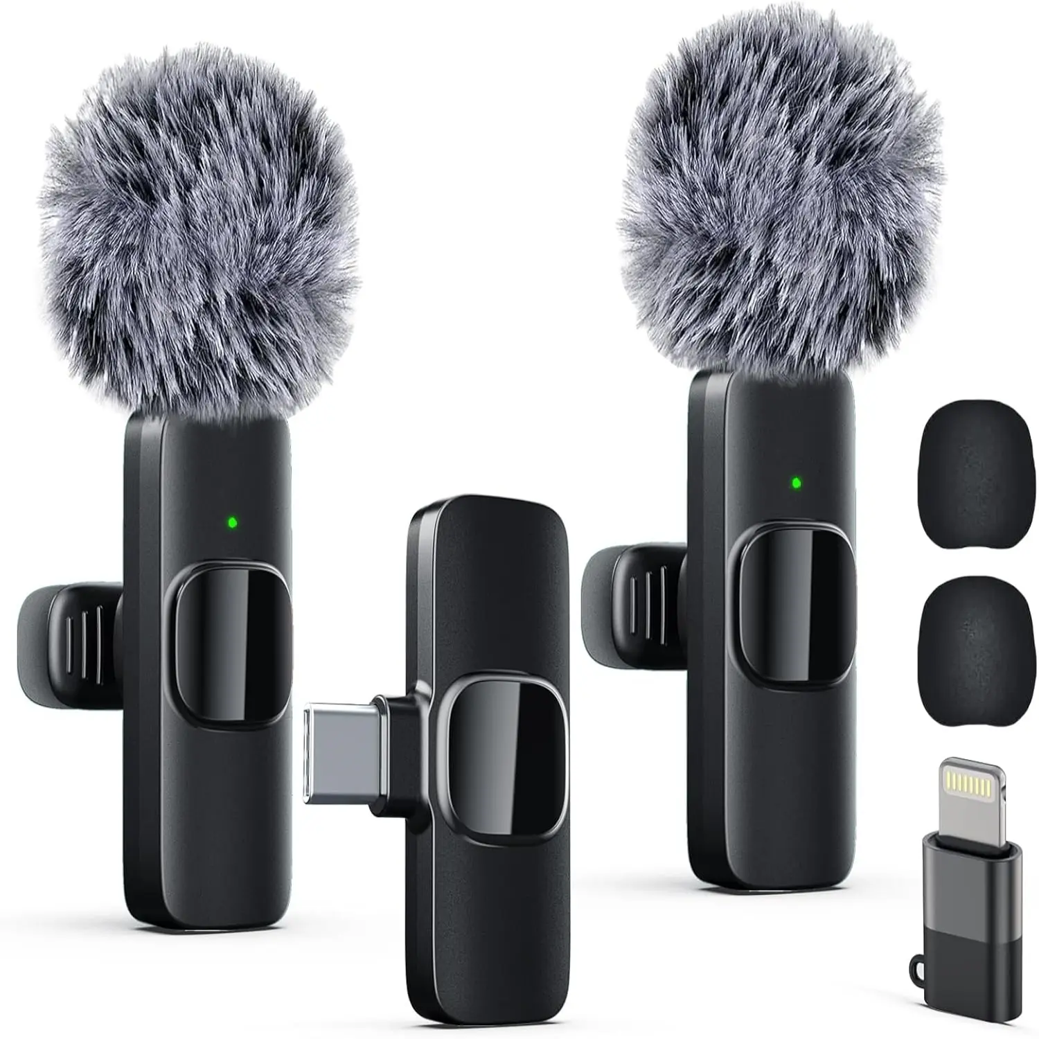 Portable Wireless Lavalier Microphone with Plug, Rechargeable Audio, USB Type-C, Noise Cancelling, Clear Sound for iPhone & Android, Podcast Recording, Live Streaming