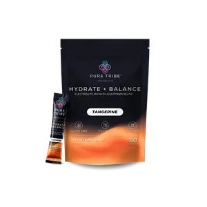Pure Tribe Hydrate + Balance Tangerine Electrolyte Mix with Adaptogen Blend Sugar-Free Gluten-Free 30 Servings