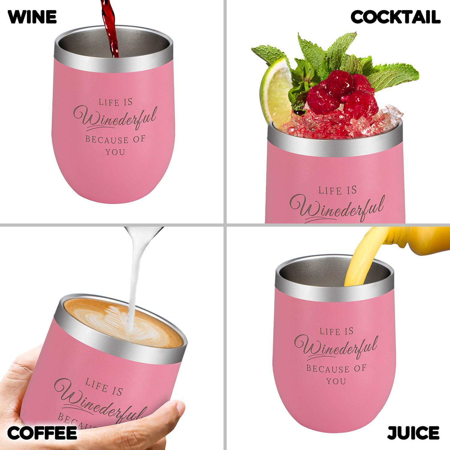 Stainless Steel Wine Tumbler 4 Pack,Insulated Wine Glasses Set with Lids and Straws, Wine Tumblers with sayings, (Multi-Color 4 Pack, 12 oz) Springtok