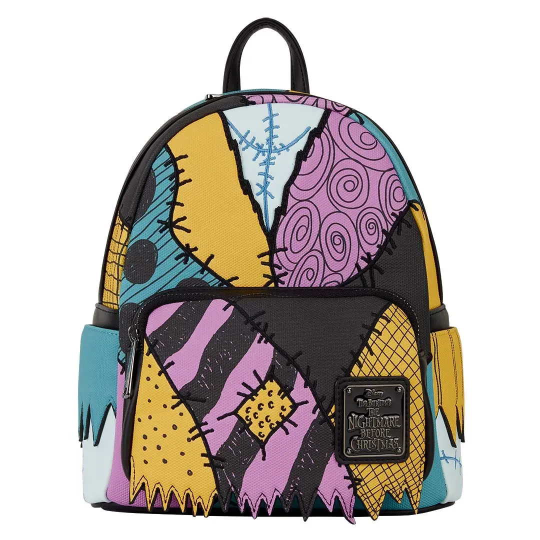 Loungefly Disney The Nightmare Before Christmas Sally Cosplay Mini Backpack, Lightweight Faux Leather Bag with Patchwork, Applique, and Embroidered Details, Lightweight Backpack, Patches, Collectibles, Adjustable Strap, Everyday Carry, Embroidering, 9” W,