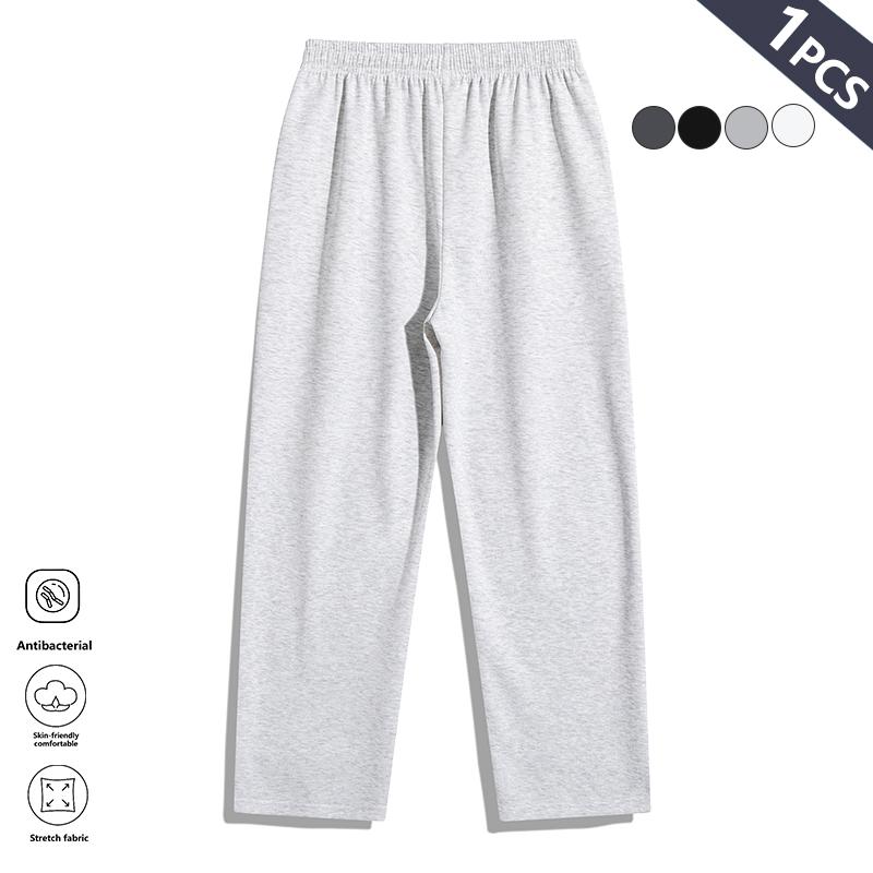 Men's Solid Gray Basic Drawstring Waist Sweatpants Micro-Elastic Comfortable Straight Casual Trousers Regular Version Spring Autumn Outdoor Sportswear Double Pockets All Seasons