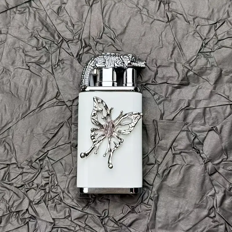 Exquisite Butterfly Pattern Dual-Flame Windproof Jet Torch Lighter Accessories - Mini White Pocket Refillable Lighter (No Butane Gas Included) for Her, Romantic Valentine's Day & Birthday Gift