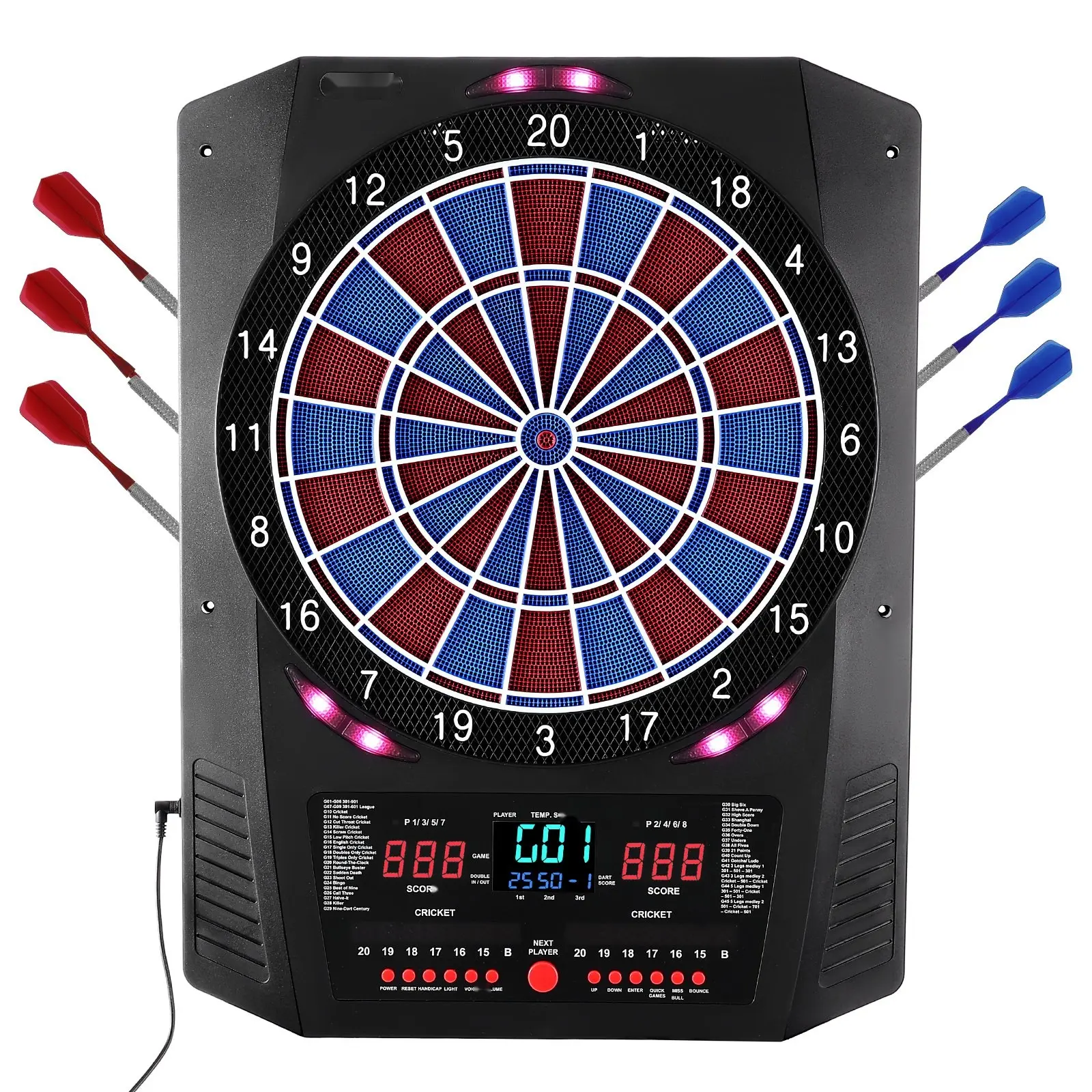 Electronic Dart Board, 13.5-Inch Target Dartboard With 45 Games And 474 Variations For Up To 8 Players, 6 Dart Shafts With Flights And 50 Soft Tips, Color LED Cricket Scoring Screen For Home Party Bar