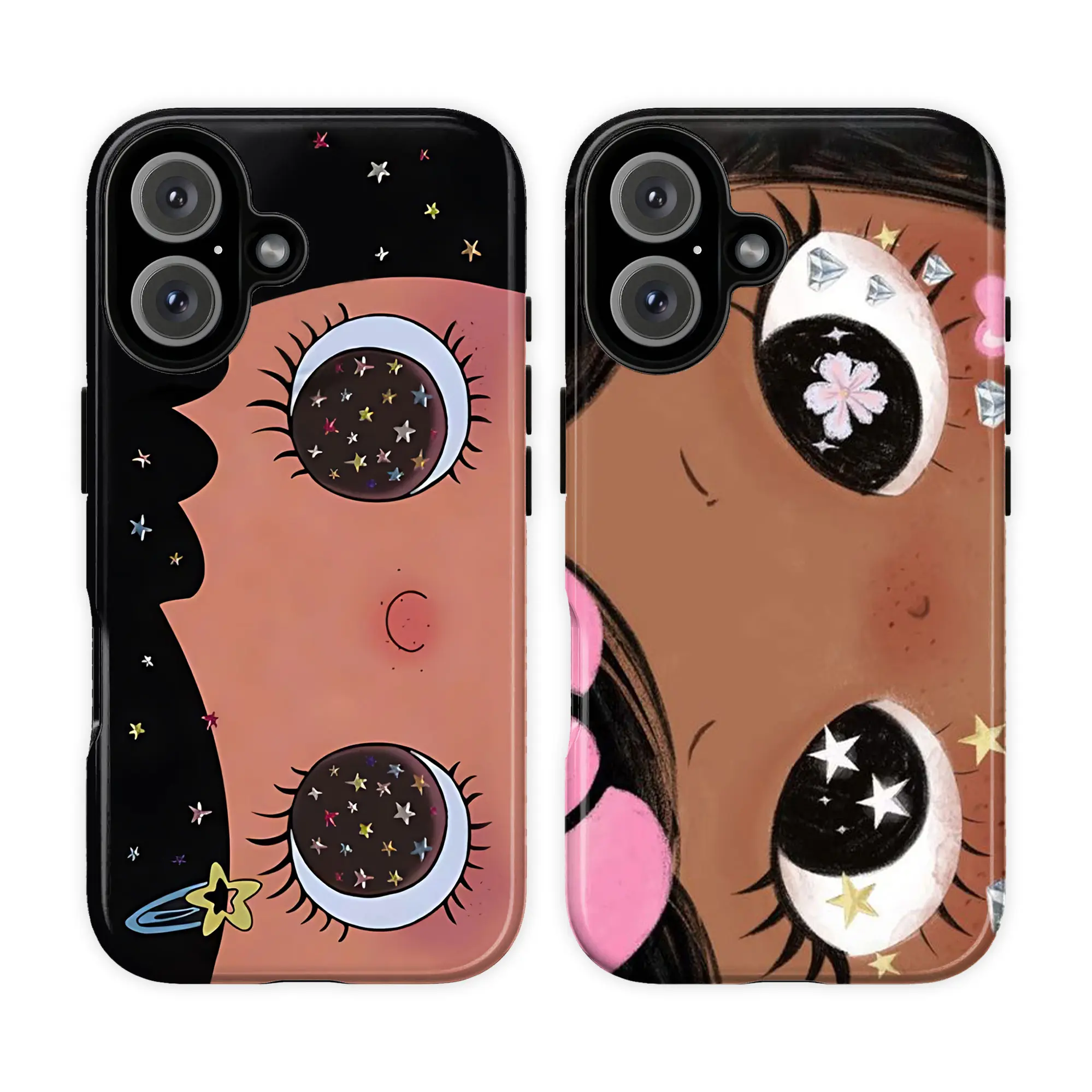 Couple Style-Dreamy INS Glittering Big Eyes Comic Girl Lovely Phone Case, Cute Kawaii Big Eye Anime Phone Case Compatible with iPhone 17,16, 15, 14, 13, 12, 11,, Kawaii Aesthetic Big Eyelash Tough Case,Cute Y2K Cartoon Girl Gift for Her Him