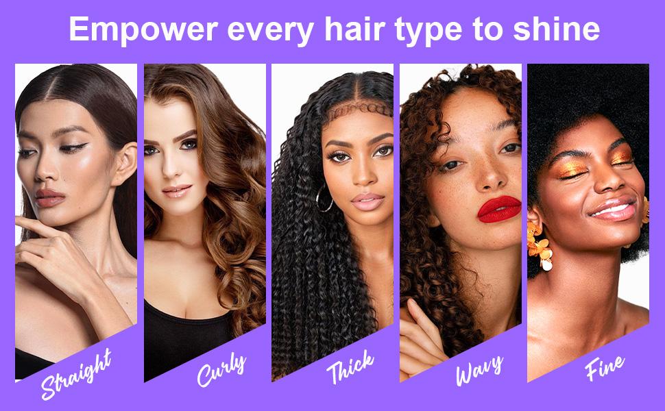 Purple 6-in-1 Hair Brush Set with Detangler & Combs for Straight Curly All Hair Types Wet Dry Adults Children 13 Counts Hair Care Kit