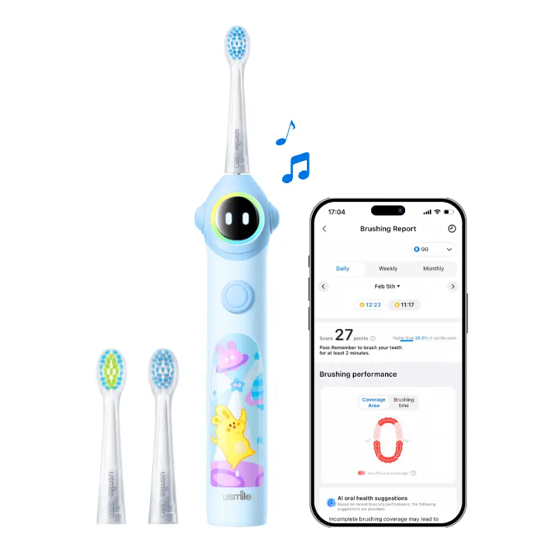 usmile Q30 Kids Electric Toothbrush for 3+, Sonic Toothbrush for Daily Oral Health, Voice-Guided Full-Mouth Clean, USB-C Rechargeable, Extra-Soft Bristles Brush Heads, IPX8 Water Resistant