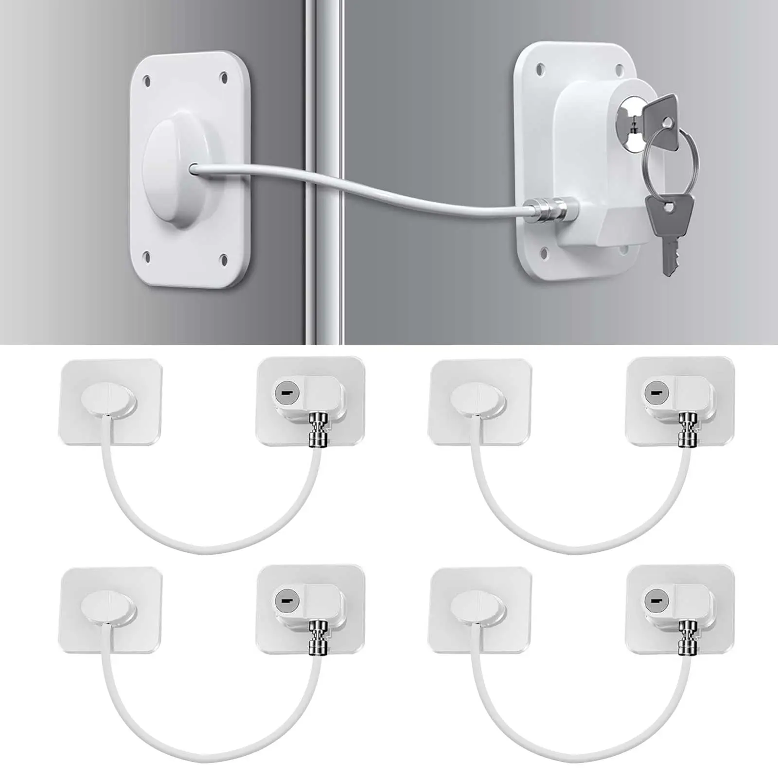 4Pcs Key-Operated Self-Adhesive Lock Set - Adjustable Size Cabinet Latch with Safe Materials for Cabinets, Drawers, Refrigerator (Window Hardware, Tools & Hardware)