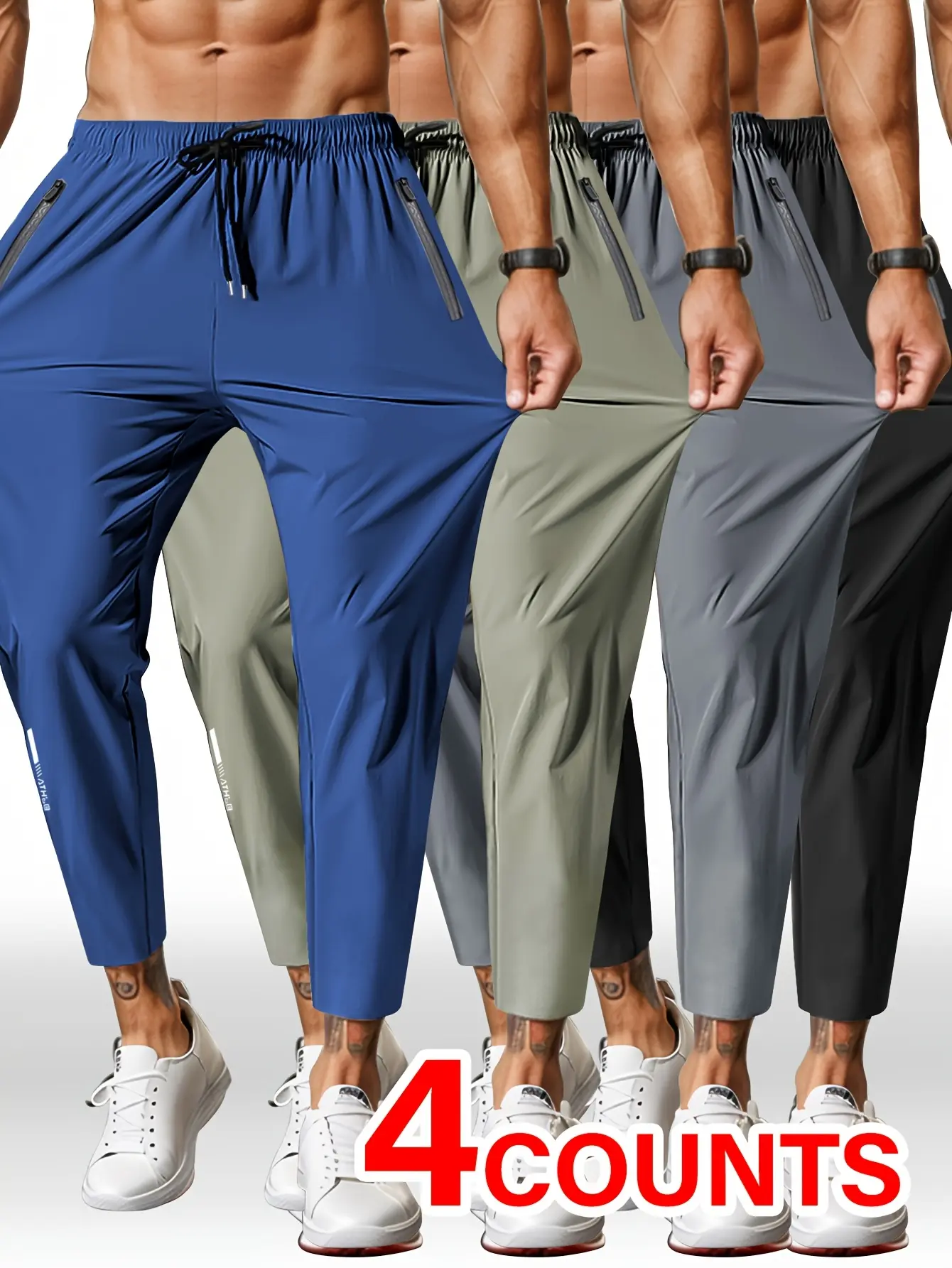 4 Pack Straight Leg Pants – Solid Color Casual Pants, suitable for running, fitness, sports, and casual wear; breathable quick dry fabric for spring/summer; machine washable regular fit casual pants