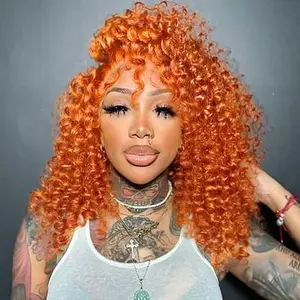 Curly Bob Wig Human Hair Curly Wave 13x4 HD Lace Front Wigs For Black Women Human Hair Pre Plucked Wear And Go Glueless Short Wet And Wavy Orange Ginger Color #350 14 Inch