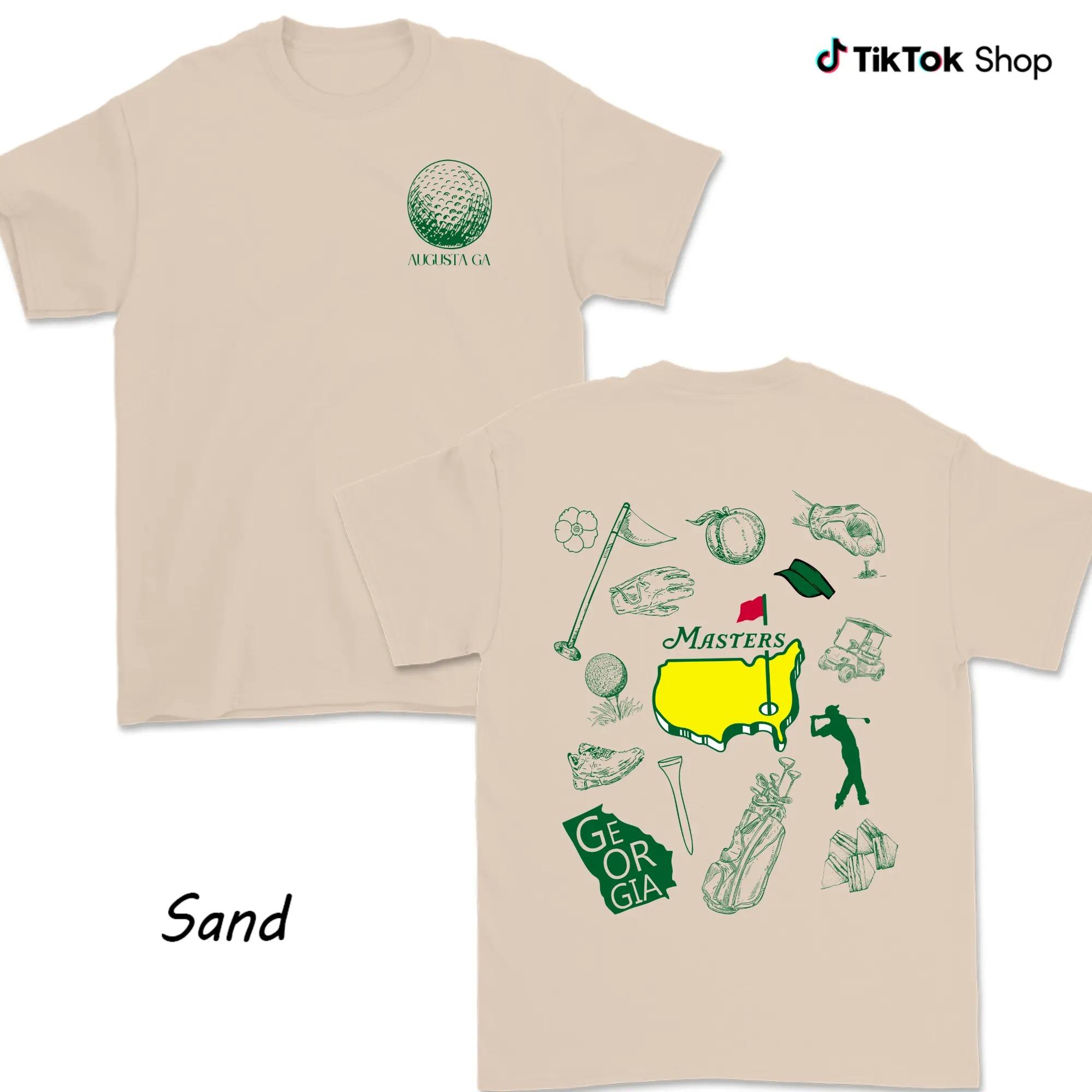Augusta GA Masters Golf Icons Shirt For Men For Women, Hand Drawn Golf Equipment Collage Graphic Shirt, Soft Cotton Fabric Breathable Unisex Relaxed Fit Crew Neck Top, Georgia Golf Culture Apparel