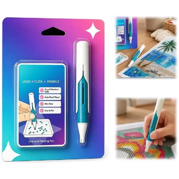 Automatic Diamond Painting Bead Dispenser & Wax-Free Art Pen Set, Ergonomic Crafting Tool for 2.8mm Round Drills, Adult DIY Needlework Accessory