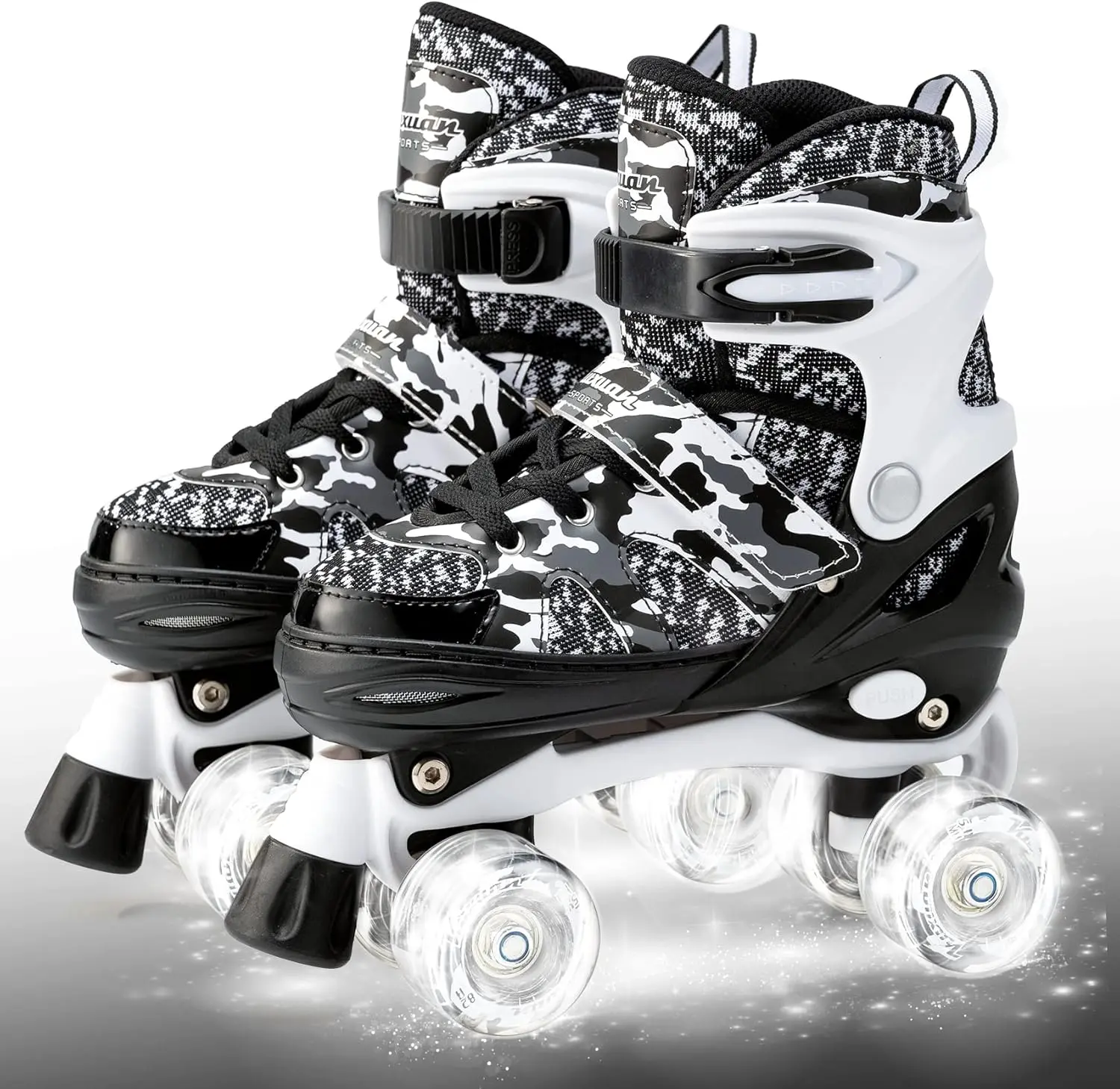 Kuxuan Adjustable Camo Roller Skates for Kids with Light-Up Ride-On Wheels, Sports Footwear for Boys and Girls Youth
