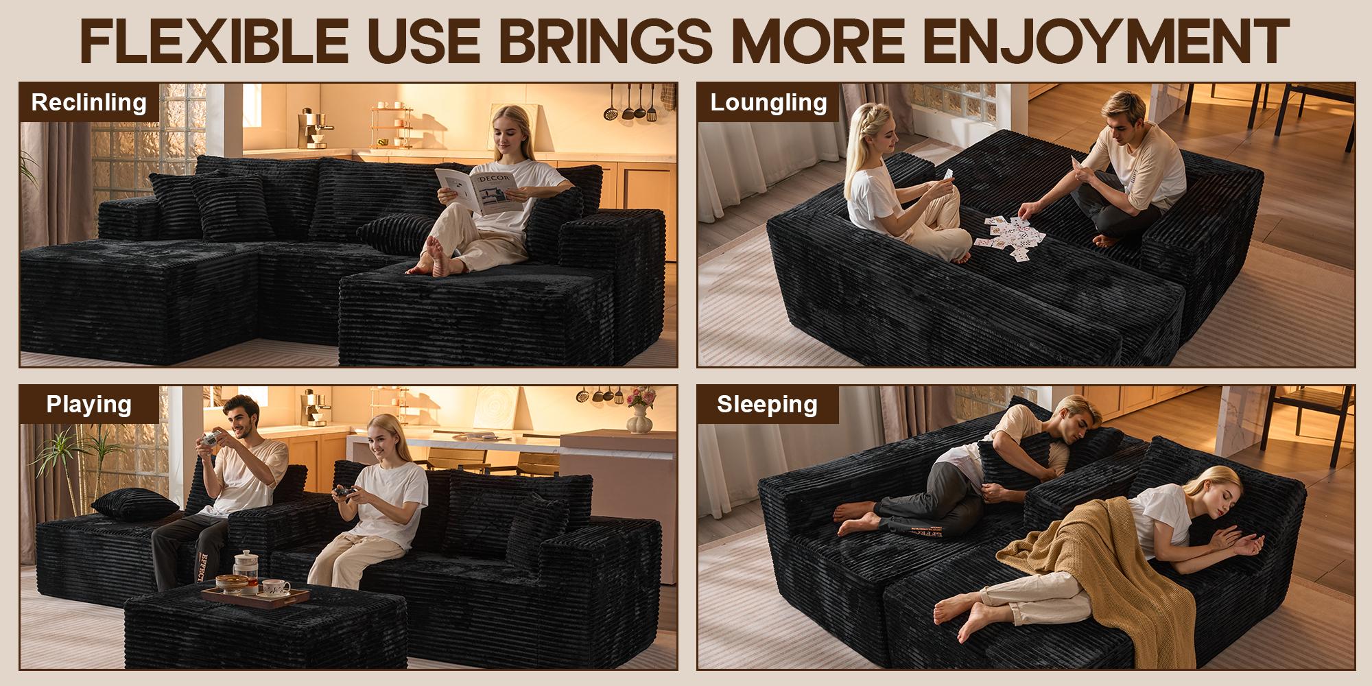 Modern 108" Boneless Couch Cloud Modular Sectional Sofa With Removable Ottomans & Chaise - Plush Corduroy , Deep Seat, Upholstered Couches, No Assembly Required for Living Room Modern 108" Boneless Couch Cloud Modular Sectional Sofa With Removable Ottomans & Chaise - Plush Corduroy , Deep Seat, Upholstered Couches, No Assembly Required for Living Room