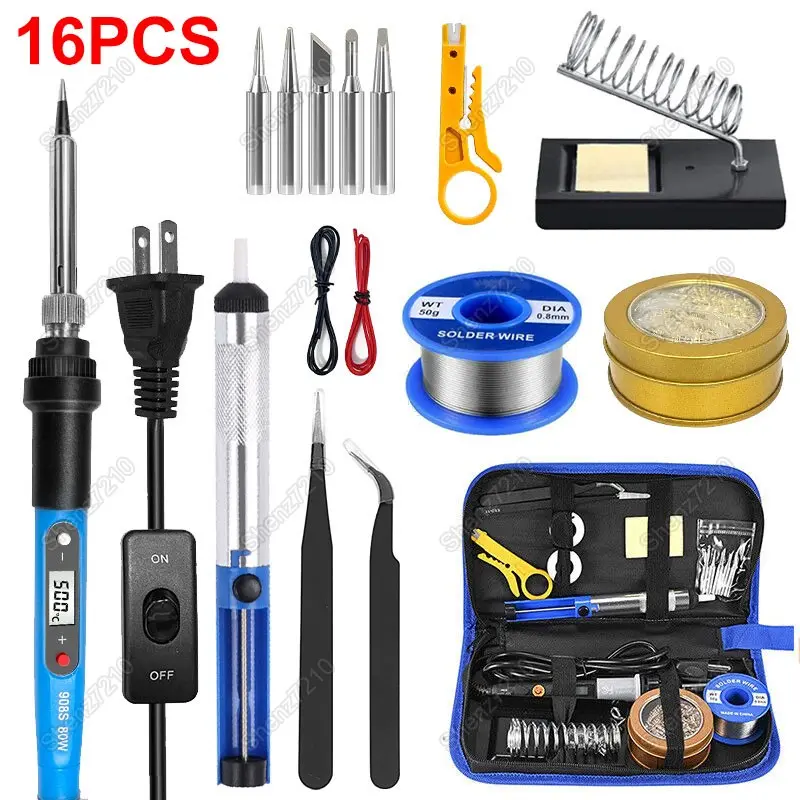 80W Instant Heat Soldering Iron Kit - Complete Set with Welding Gun, Solder Wire & Desoldering Pump | 60s Ready, Heavy Duty Cordless, LCD Display, Adjustable Temperature, 16-in-1 Accessories Tool Kit