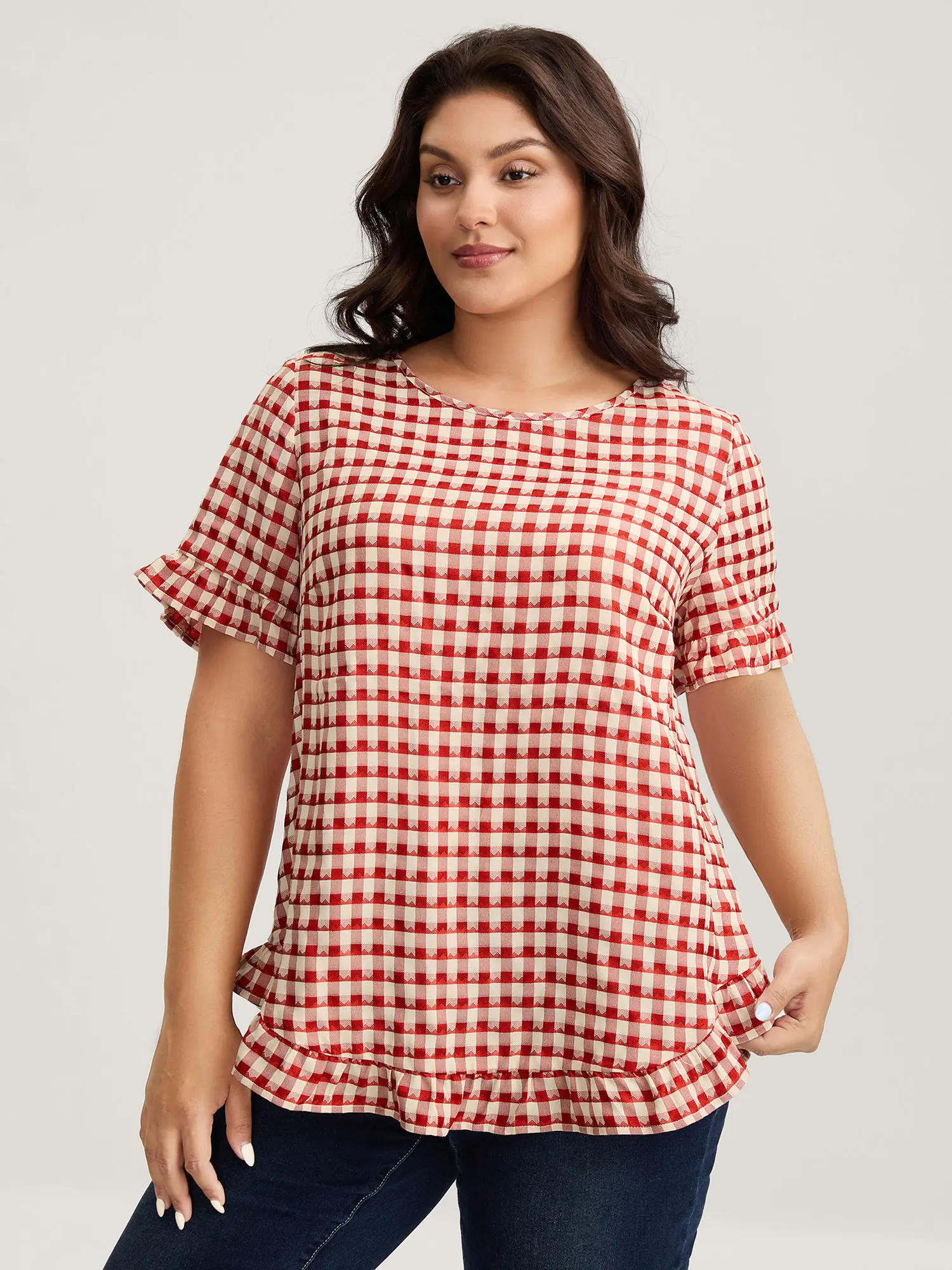 BLOOMCHIC Women's Plus Size Boho Style Shirt - Plaid Printed Long Sleeve Tops, Lightweight Button Back Detail, Flattering Fit for Everyday & Vacation Wear, M-6X,clothes for back to school,first day of school outfits