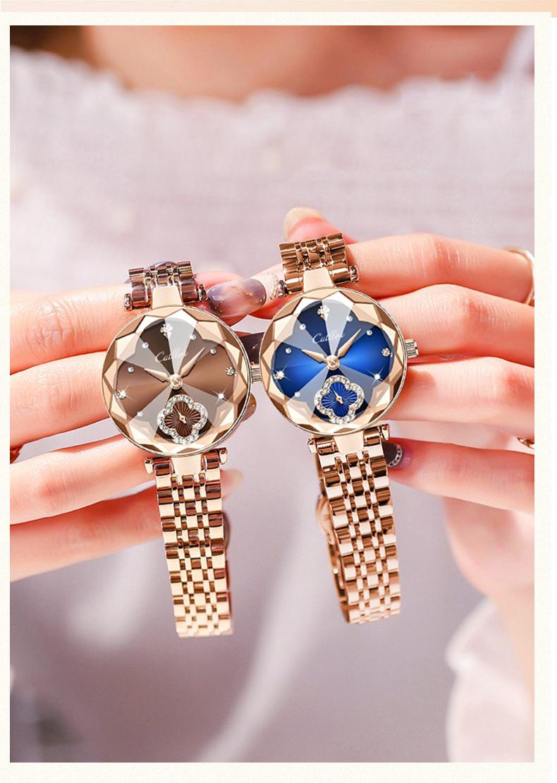 Elegant luxury women’s watches with a four-leaf clover diamond dial, water-resistant and scratch-resistant, featuring an adjustable strap and a fashionable design. Suitable for wearing on all occasions perfect Mother’s Day gift for your wife or mom.