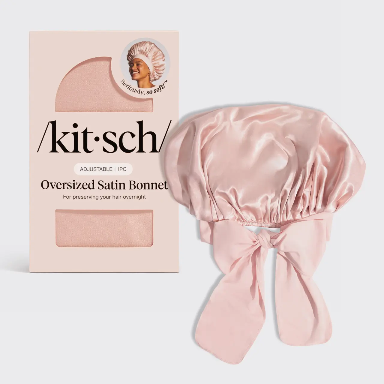 Kitsch Oversize Satin Bonnet for Sleeping - Silk Bonnet for Sleeping Women, Curly & Textured Hair, Large Jumbo Sleep Bonnets for Comfort & Protection, Wake Up with Beautifully Styled Hair - Blush