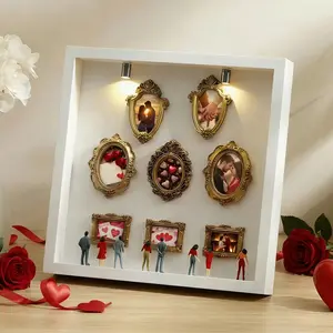 DIY Mini-Museum Silhouette Box – Capturing Memories Miniature, Mother's Day Custom Shadow Box Frame with Mini Figurines & Gold Frames, Simple Assembly for Anniversary, Wedding & Home Decor