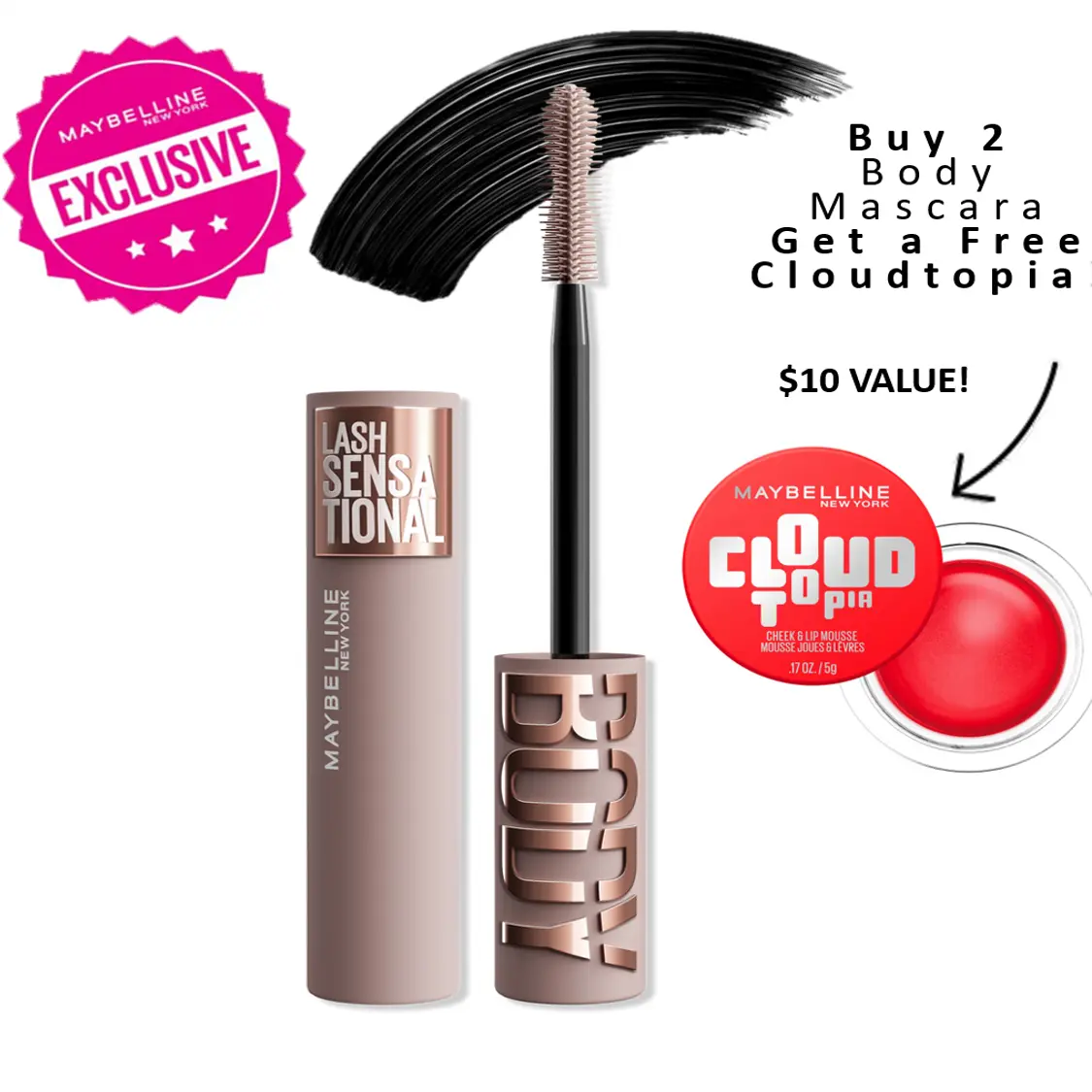 Lash Sensational Body Mascara, Silky Buildable Formula, 24HR Lift, Maybelline New York