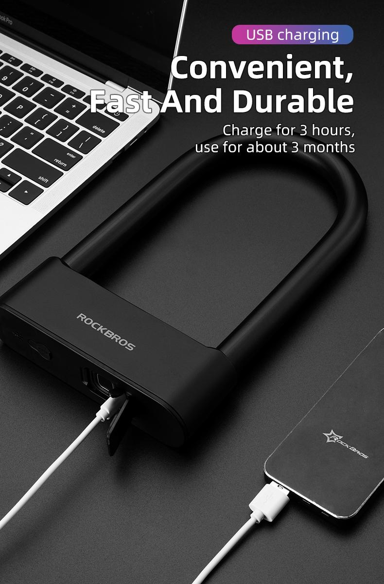 ROCKBROS Smart Bike U Lock with Fingerprint and App Control Waterproof ROCKBROS Smart Bike U Lock with Fingerprint and App Control Waterproof