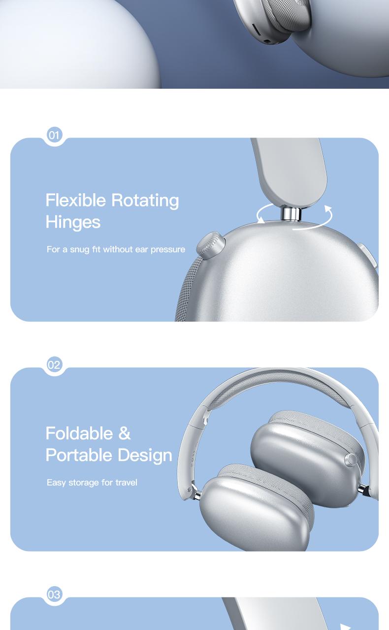 Wireless Bluetooth Headphones, Over-Ear, Deep Base, Foldable, Mic for iOS/PC Headphones Android Memory Headset, Travel Headphones, Perfect Gift for Men Women, Black