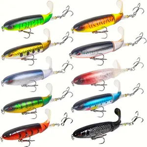 [W] Bass Killer Hard Bait, fishing lure , 10 Packs 3D Moving Eyes Floating Design, Freshwater Saltwater All-Level Search, Treble Hooks Strong Hookset