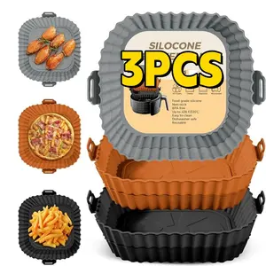 3PCS Thickened Fryer Mats, Reusable Silicone Air Fryer Liners - 7 Inches, Suitable for 4-7 Qt Air Fryers - Oven And Microwave Safe - Easy to Clean And Non-Stick - Perfect for Healthy Cooking, Square Air Fryer Trays paper pans kitchen sheet dryer Summervib