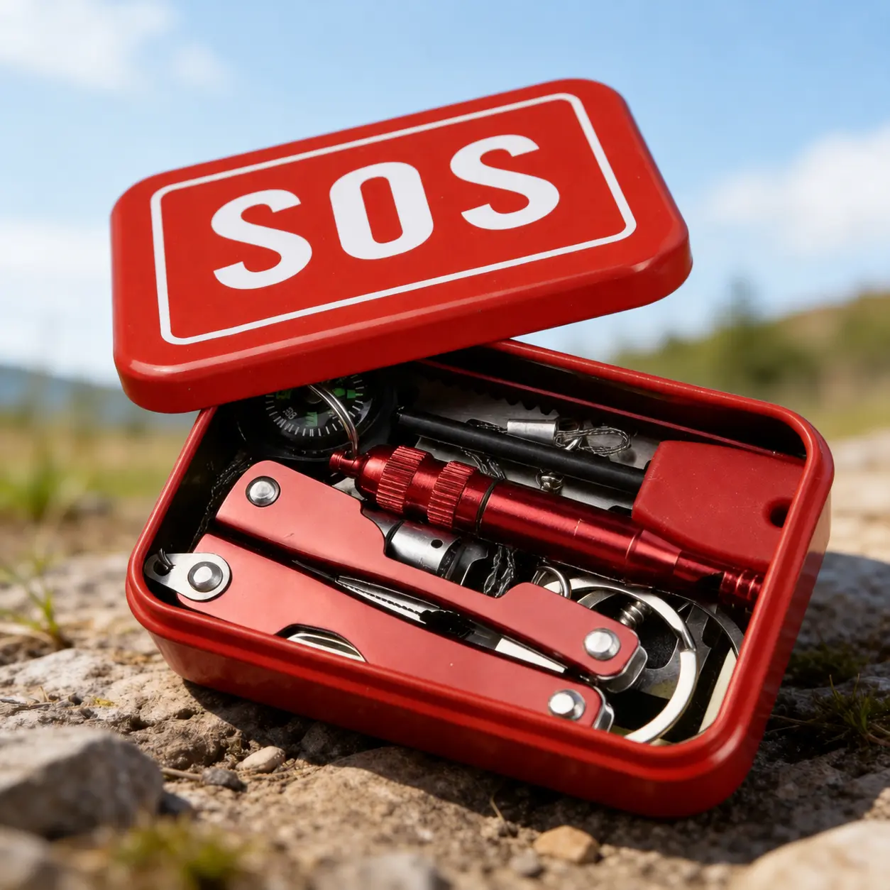 6 Piece Outdoor Survival Gear Kit, Emergency Survival Kit with SOS Box, Wilderness Survival Tools, Bug Out Bag Essentials, Camping Hiking Gear, Prepper Supplies, Tactical Emergency Equipment, EDC Survival Kit for Travel Adventure