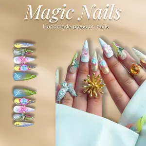 Magic Nails -SLIVER BUTTERFLY -Handmade Press-On Nails ,Long Stiletto Shape | Reusable,Acrylic Made,Salon-Quality,Long lasting ,Glossy Design