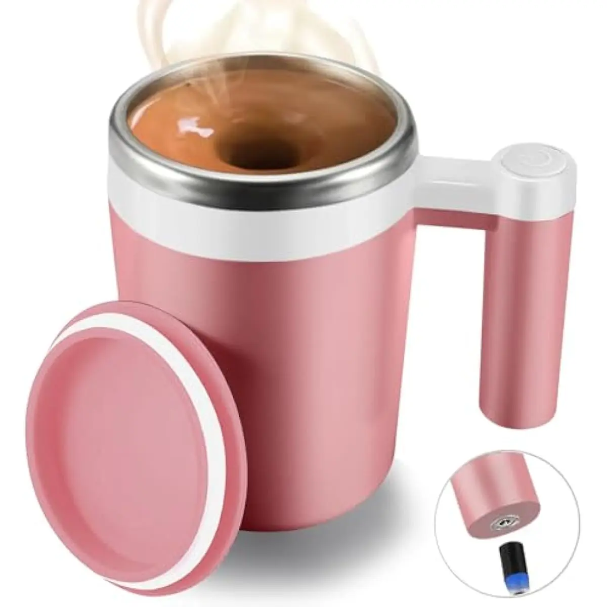 Self Stirring Mug,Rechargeable Auto Magnetic Coffee Mug with 2Pc Stir Bar,Waterproof Automatic Mixing Cup for Milk/Cocoa at Office/Kitchen/Travel 14oz Best Gift