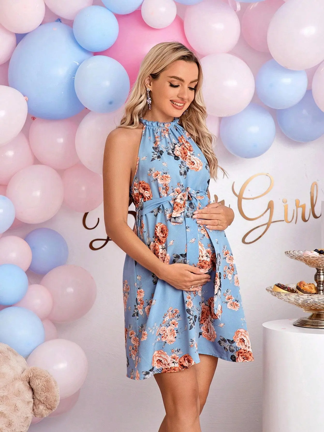 Floral Print Maternity Nursing Dress Baby Shower Dress