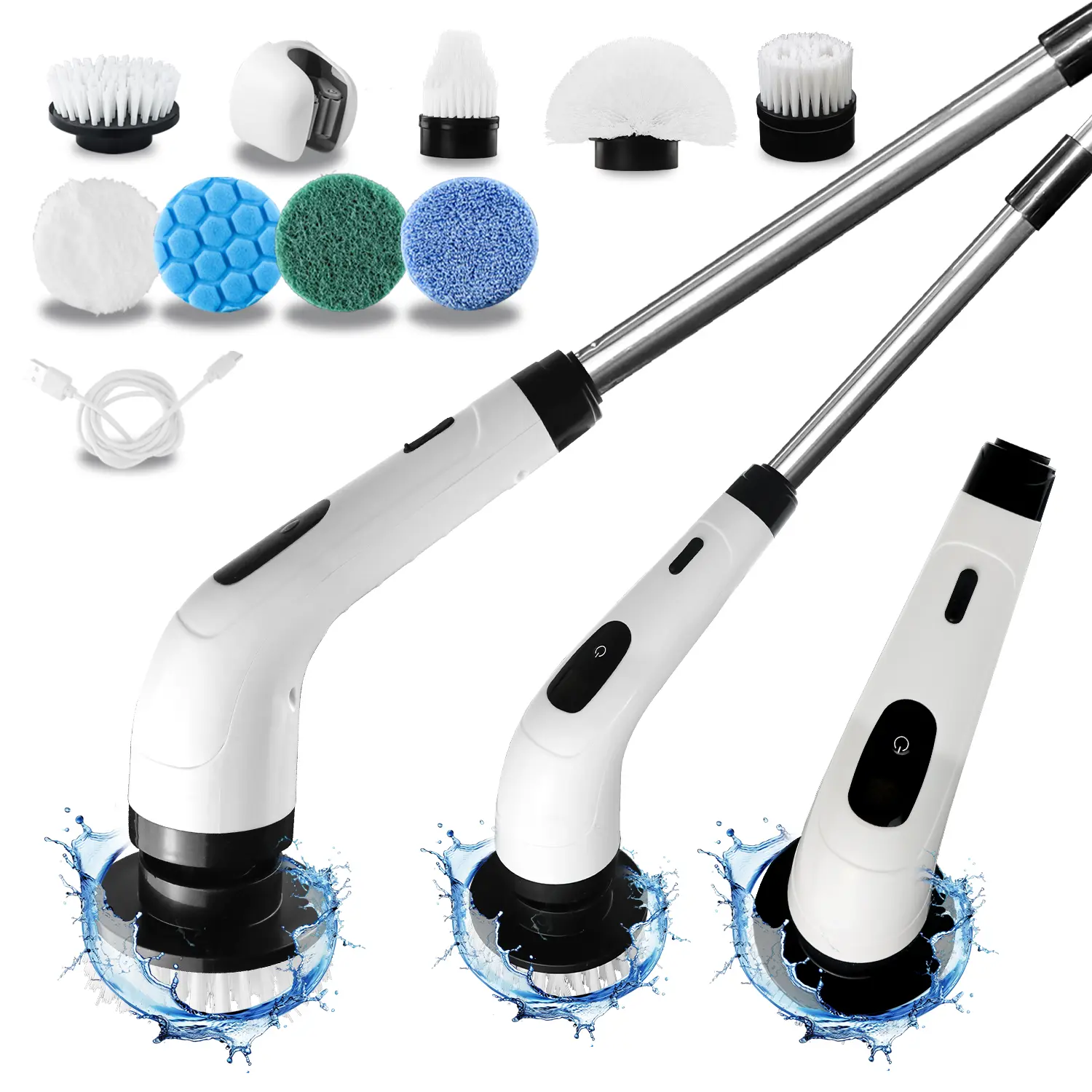 Electric Rechargeable Spin Scrubber - 2-Speed Settings, Adjustable Handle, Detachable Brush Heads, Portable Durable for Kitchens, Bathrooms,back to school,back to school haul