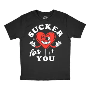 Youth Funny T Shirts Sucker For You Sarcastic Valentines Day Candy Tee For Kids Funny T Shirts Love Tops for Kid Funny Food Short Sleeve Novelty Tees for Kids Black -