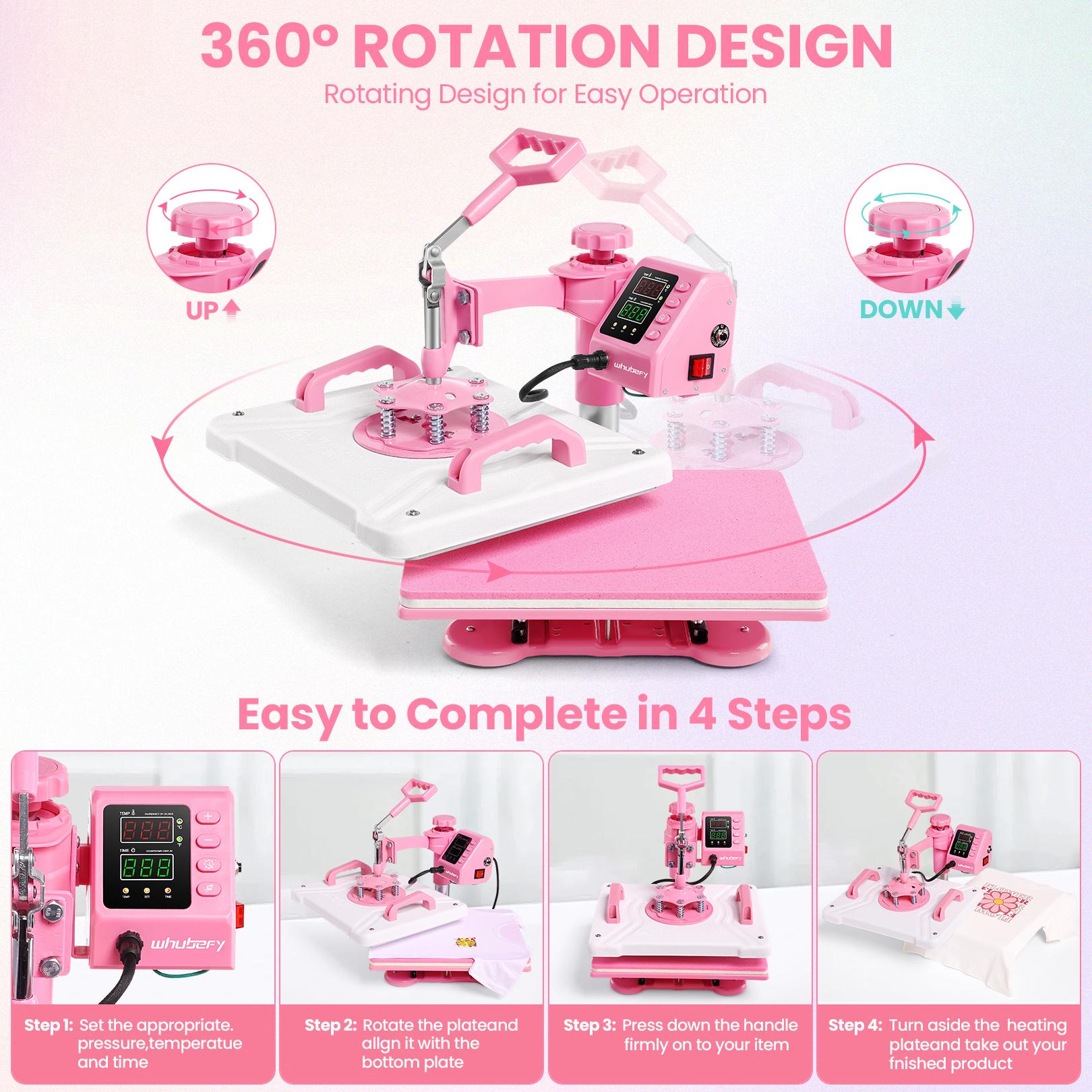 AKEYDIY Pink 15''x12'' Heat Press Machine for Tshirts, 5 in 1 Heat Transfer Machine, Heat Printing Press for Sublimation Combo with 360° Swing Away for Hat Cap Mug Plate, Beginner-friendly, Christmas Gifts Design Handicraft,TikTokShopBacktoSchool