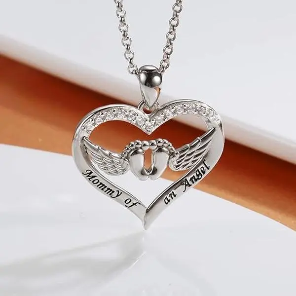 Jewelry Set for Women, 925 Sterling Silver Angel Memorial Necklace and Rings, Casual Daily Sympathy Gift for Pregnancy Loss, Memorial Jewelry, Loss Mommy Of An Angel, Memorial Jewelry For Loss
