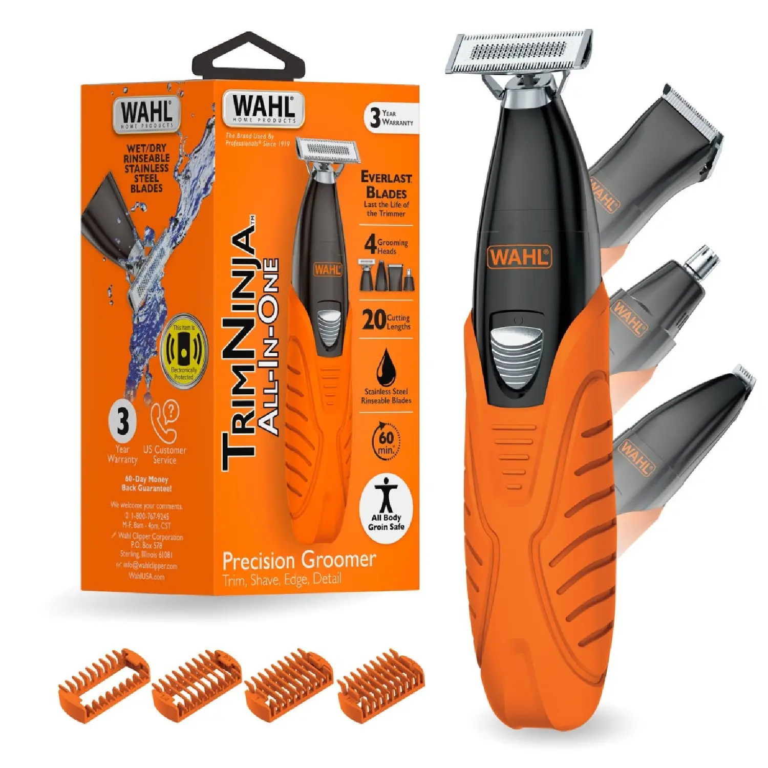 Wahl Trim Ninja All in One Hybrid Electric Razor and Beard Trimmer for Men – All Body Electric Shaver, Hair Trimmer, Precision Detail Trimmer, Ear & Nose Hair Trimmer for Men – Model 3030115 Kit Cordless
