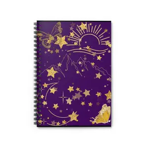 Celestial Gold Stars & Butterflies Spiral Notebook