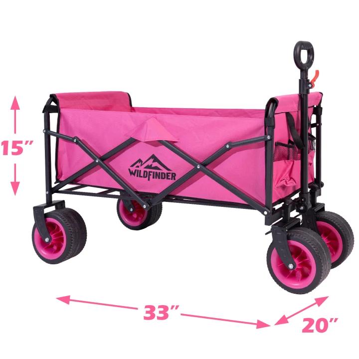 WildFinder Collapsible Wagon Cart with Wheels Foldable - Folding Utility Heavy Duty Wagons Carts for Grocery Sports Garden Shopping Camping Wheelbarrows (Pink, 330 LBS)