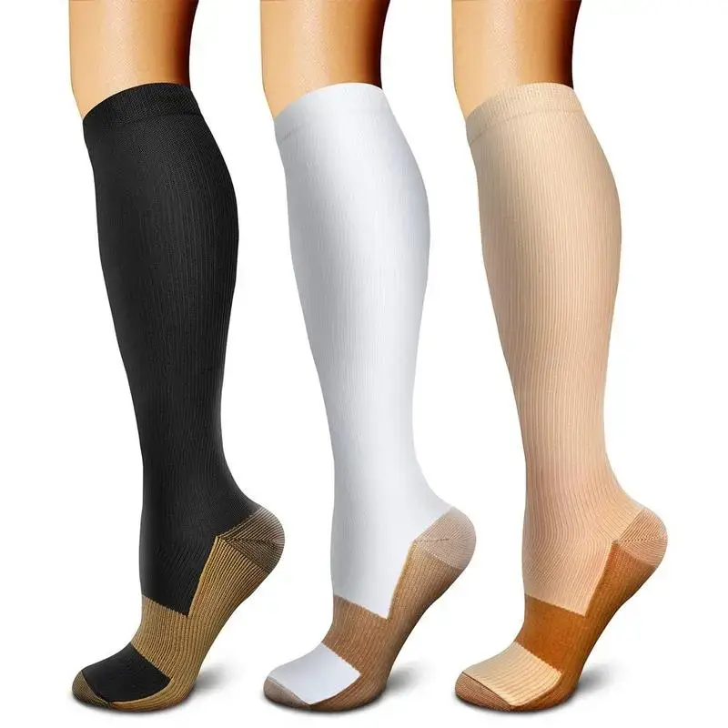 Unisex Athletic Compression Socks (3 Pair Pack), Knee-High All Season Calf Support for Running, Hiking & Recovery, Athletic Sports Socks, Compression Calf Socks