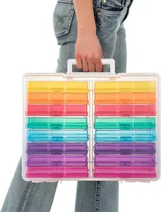 Photo Storage Box, Colorful 16 inner 4''×6'' Craft Organizers and Storage with Handle for Photos, Pictures, Craft, Sewing Supplies, Card Organizer&Sticker Storage