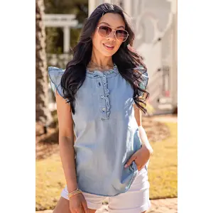 FINAL SALE - Denim Daydream Ruffle Blouse