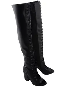 Milwaukee Leather Women's Open Toe Front Knee High Boot Round - Mbl9421