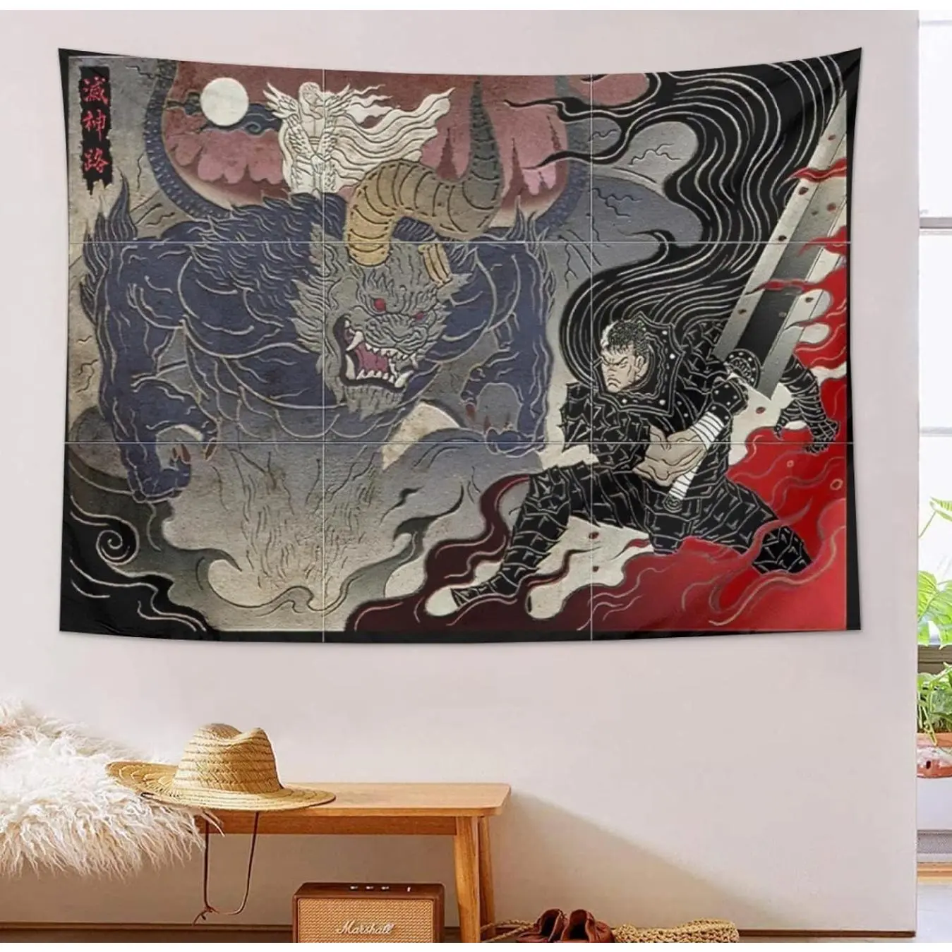 Anime Berserk Guts and Griffith Ukiyo-e Style Print Tapestry, Boy Room Wall Art Decoration, Home Decor Birthday Gift